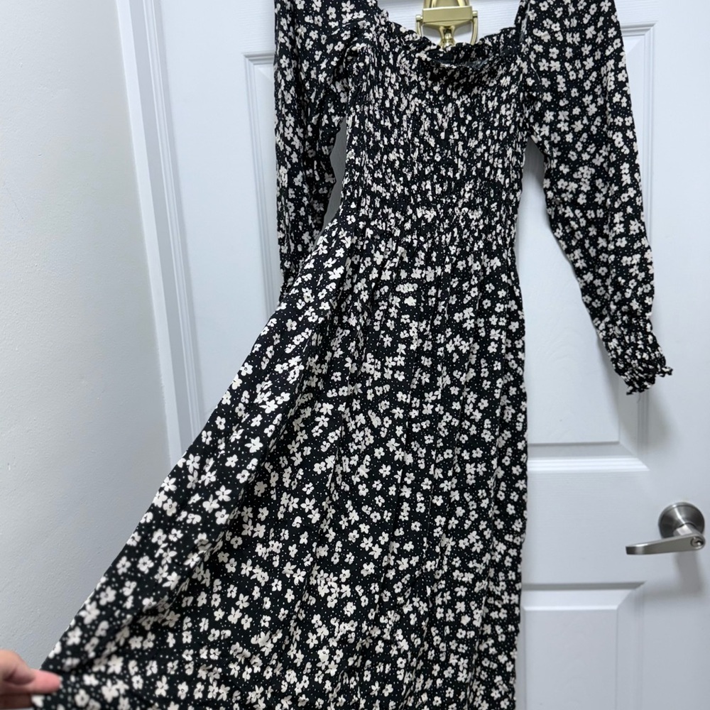 H&M Black and White Pleated Sundress with Bishop Sleeves- $20
